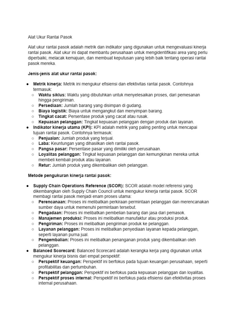 Alat Ukur Kinerja Rantai Pasok Efektif | PDF | Bisnis