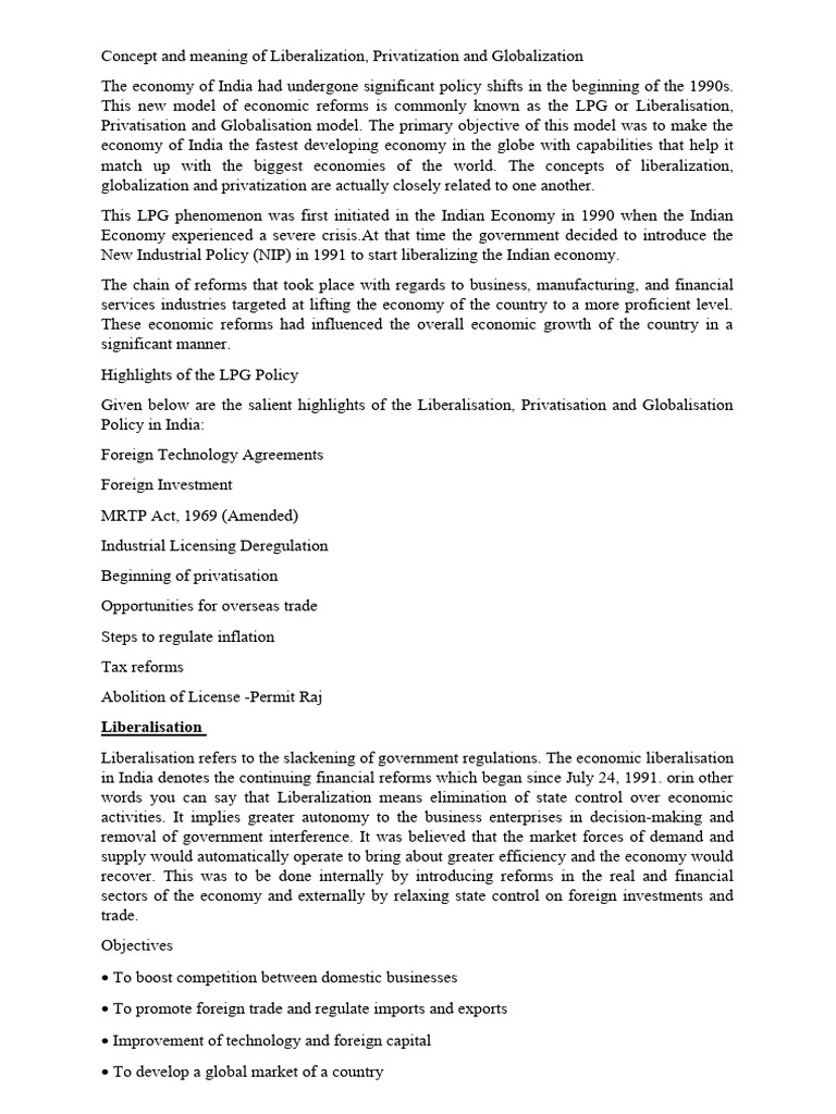 Understanding LPG: India's Economic Reforms | PDF | Globalization ...