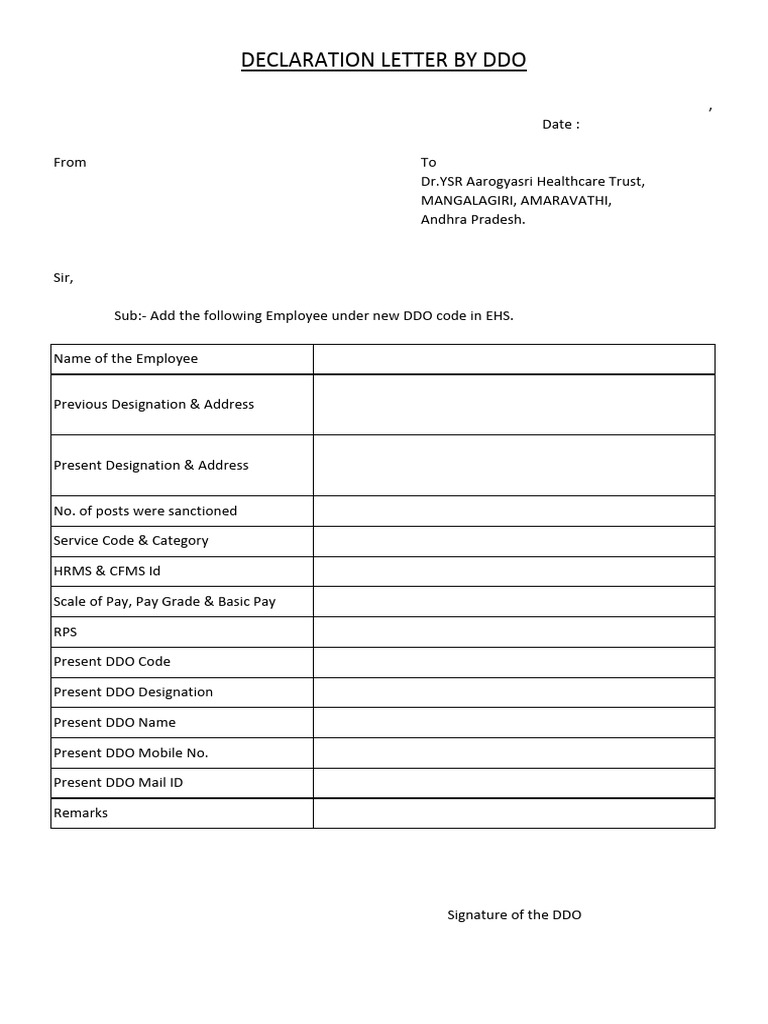 DDO Declaration for Employee Addition | PDF
