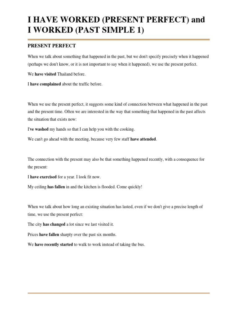 UNIT 3 I HAVE WORKED (PRESENT PERFECT) and I WORKED (PAST SIMPLE 1 ...