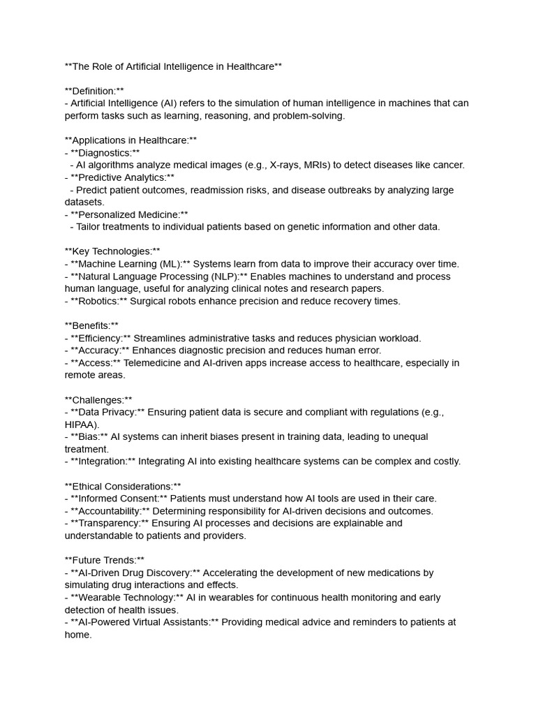 The Role of Artificial Intelligence in Healthcare | PDF | Artificial ...