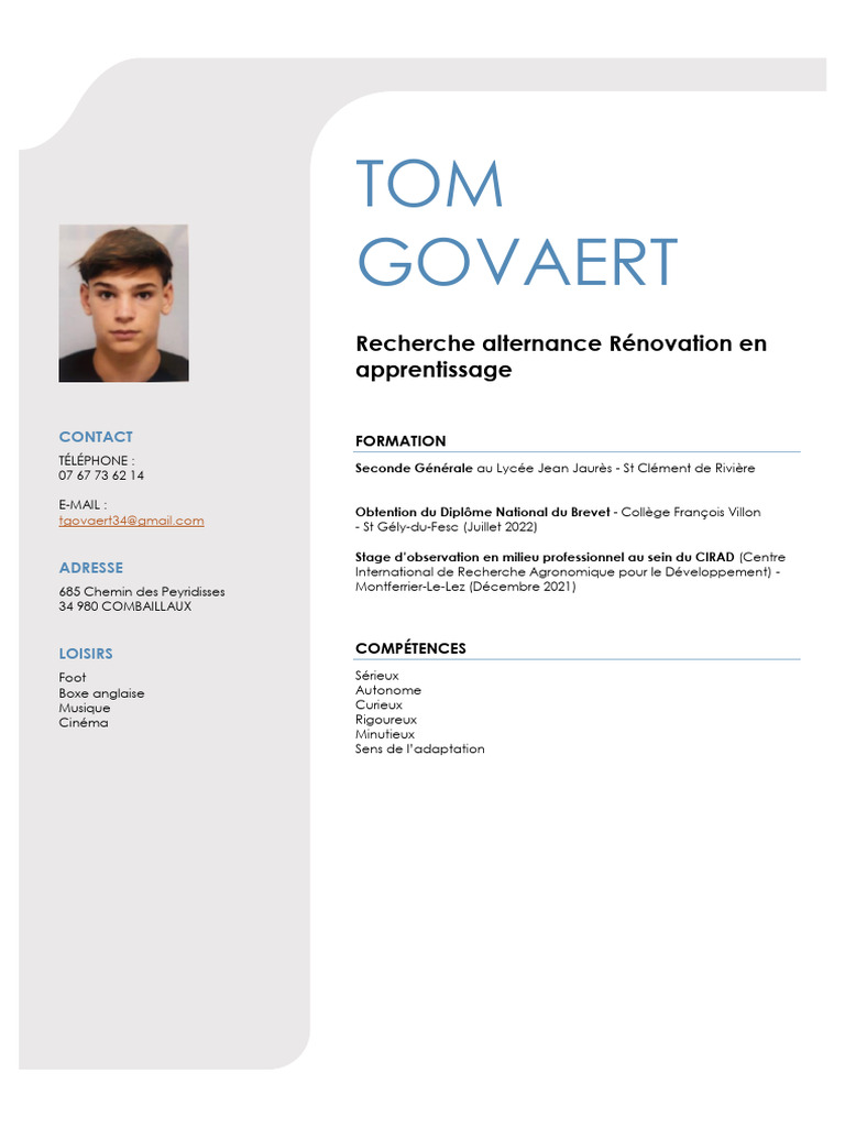 CV de Tom Govaert pour alternance | PDF