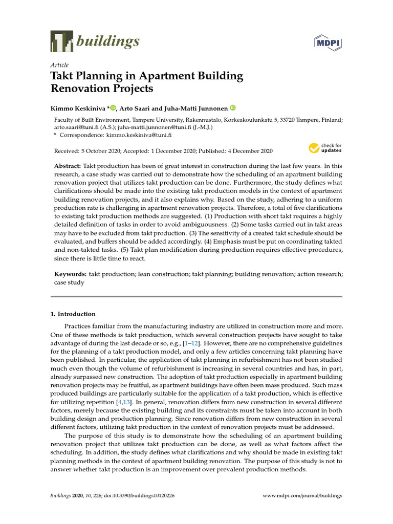 Visual Reference: Takt Planning For Apartment Renovations Pdf Wall