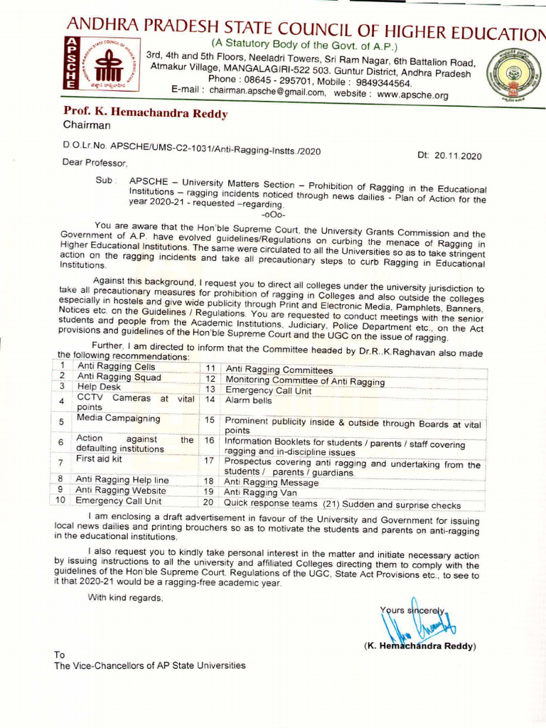 D.O.Letter - Anti Ragging | PDF