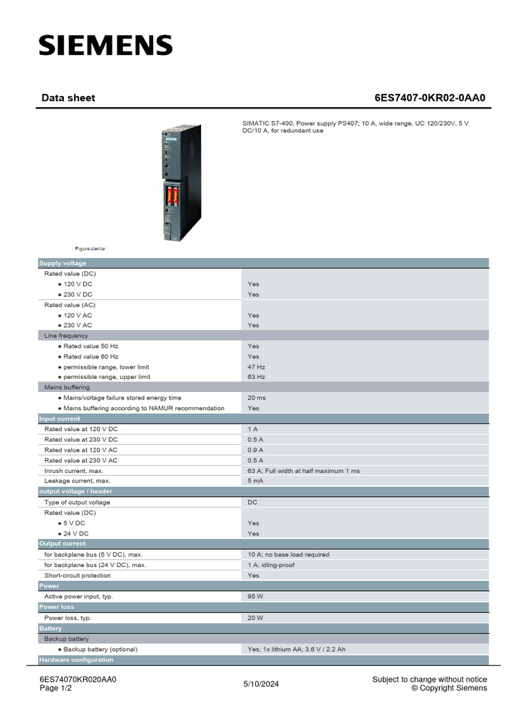 6ES74070KR020AA0 Datasheet en | PDF | Alternating Current | Mains ...