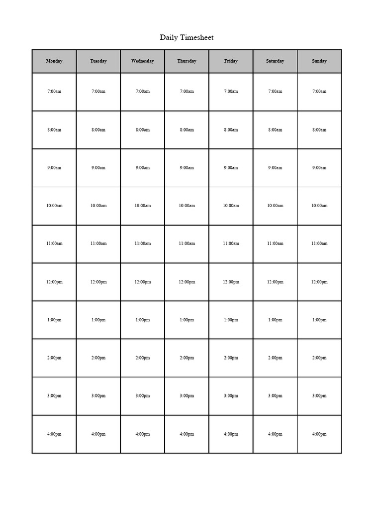 Weekly Work Timesheet Template | PDF