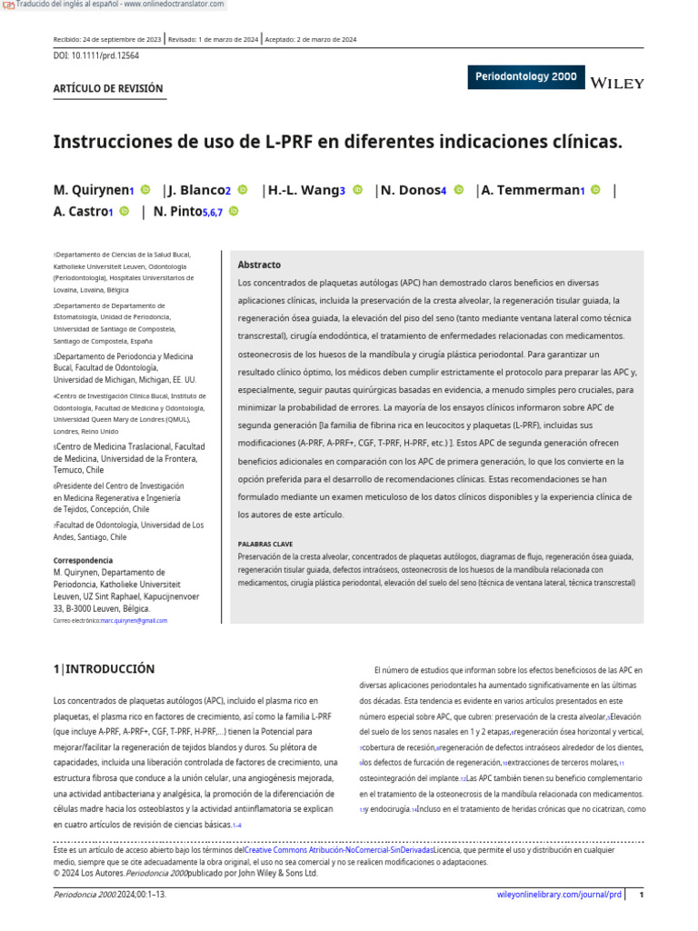 Instructions For The Use of L-PRF in Different Cli - En.es | PDF ...