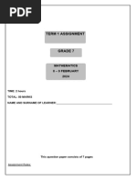 Grade 7 Term 1 Maths Test 2024 | PDF | Teaching Methods & Materials ...