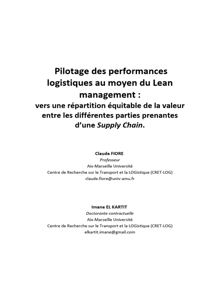 Pilotage logistique par Lean management | PDF | Gestion de la chaîne ...