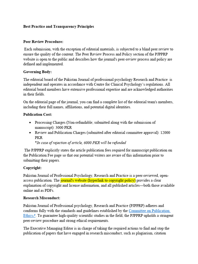 1 (Policies) Best Practice and Transparency Principles | PDF | Academic ...