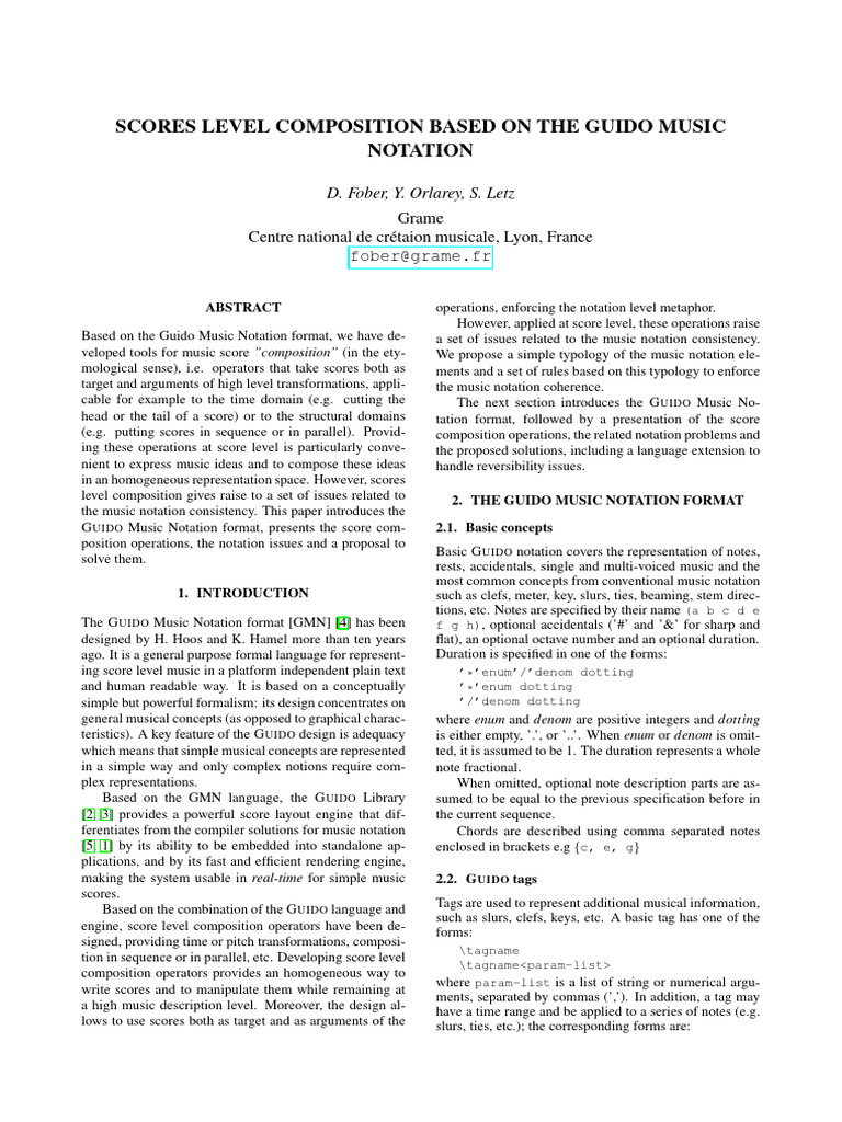 Score Composition with GUIDO Notation | PDF | Parameter (Computer ...