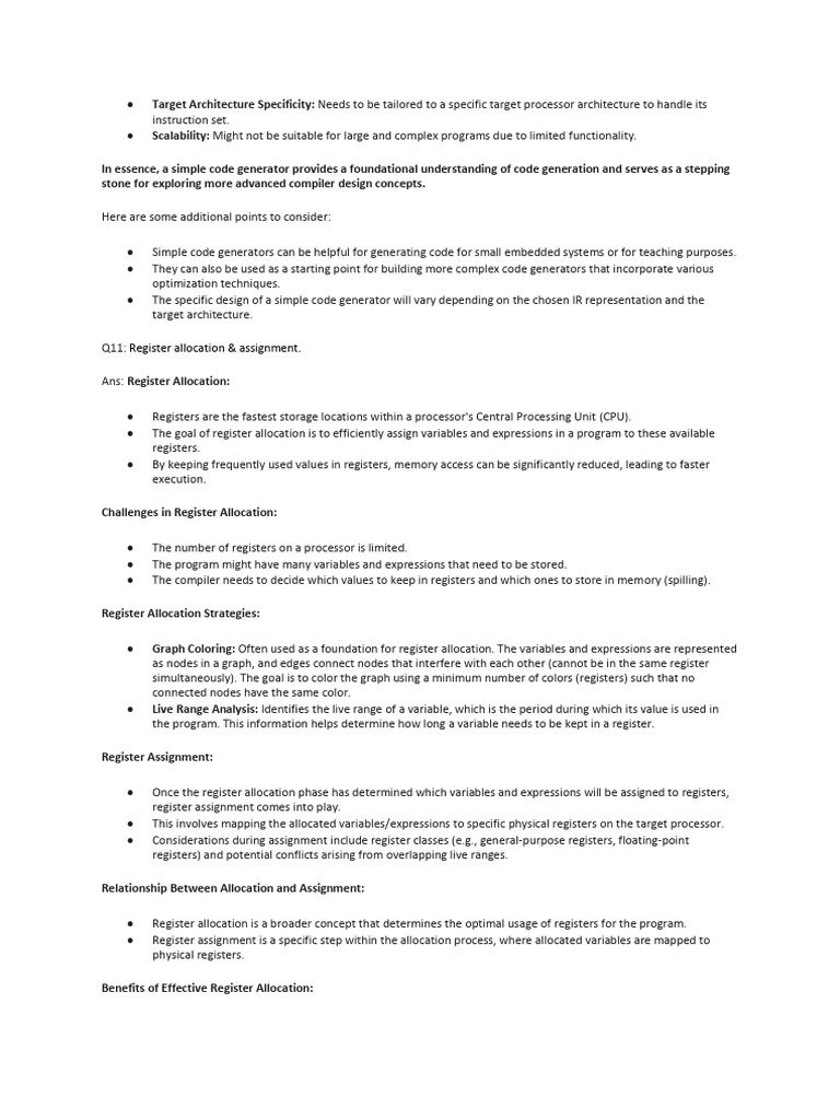 Simple Code Generators & Register Allocation | PDF | Central Processing ...