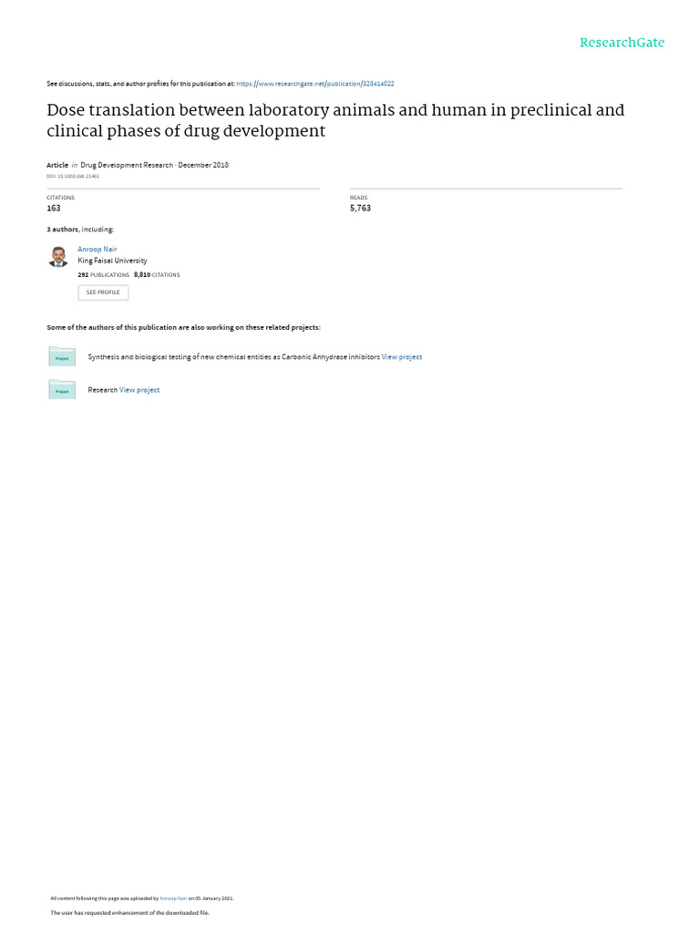 Dose Translation in Drug Development | PDF | Dose (Biochemistry ...