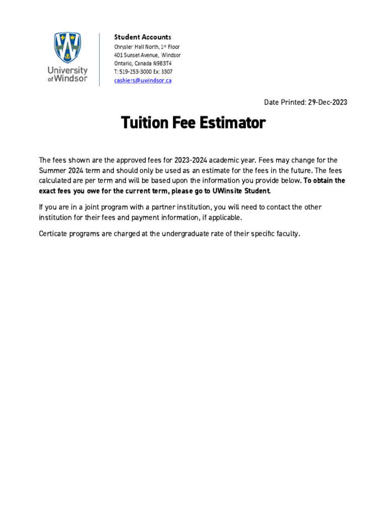 Tuition Fee Estimator - Finance Department | PDF | Business | Finance ...