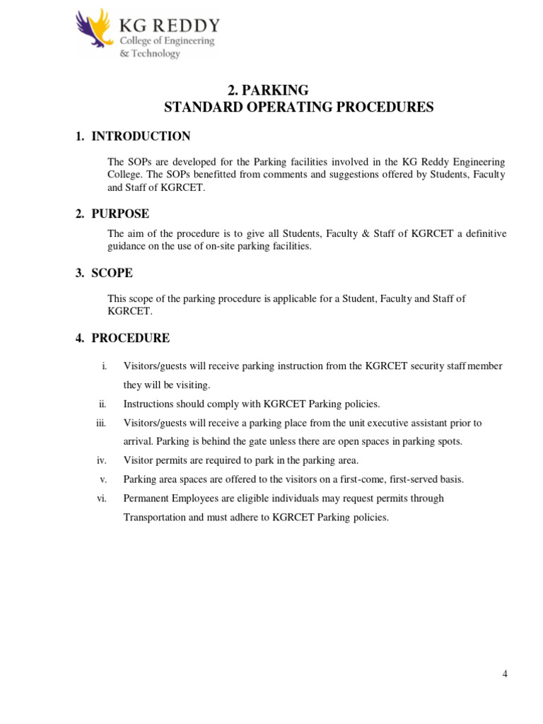 SOP For Parking PDF Technology Engineering