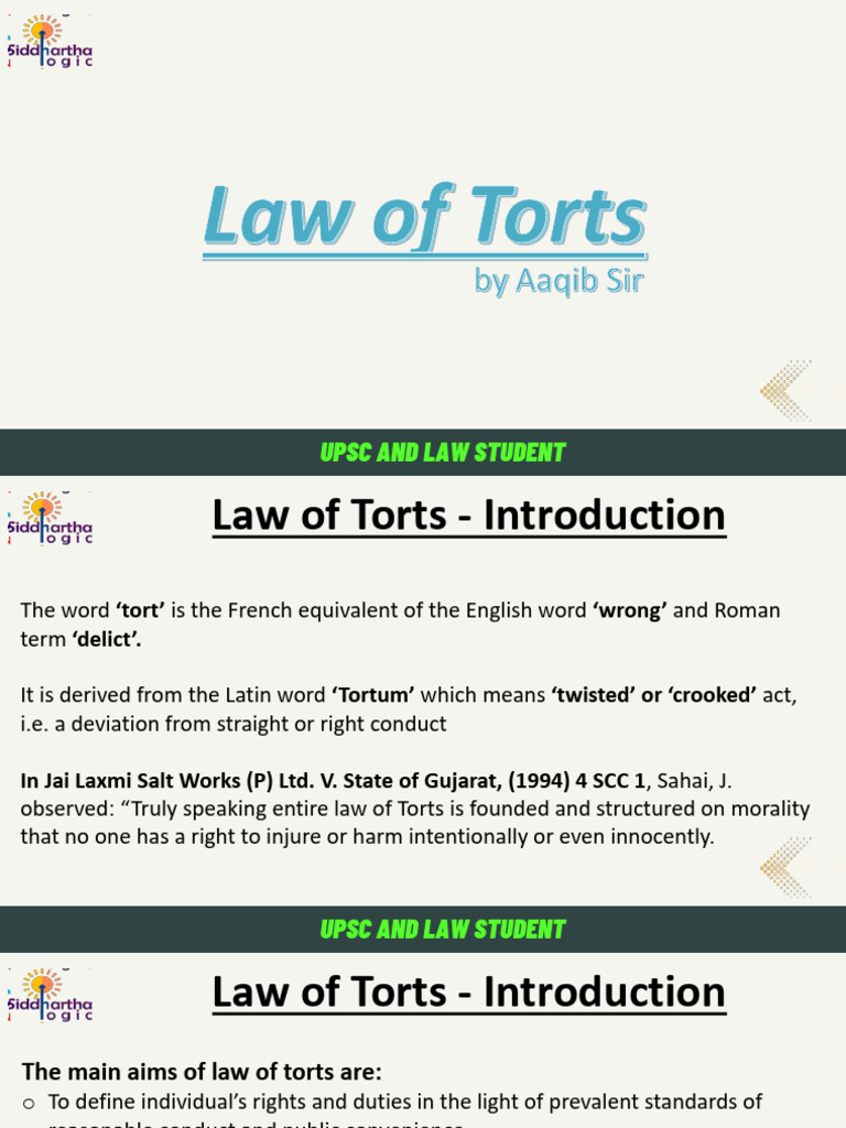 Law of Torts: Key Concepts Explained | PDF | Tort | Legal Liability