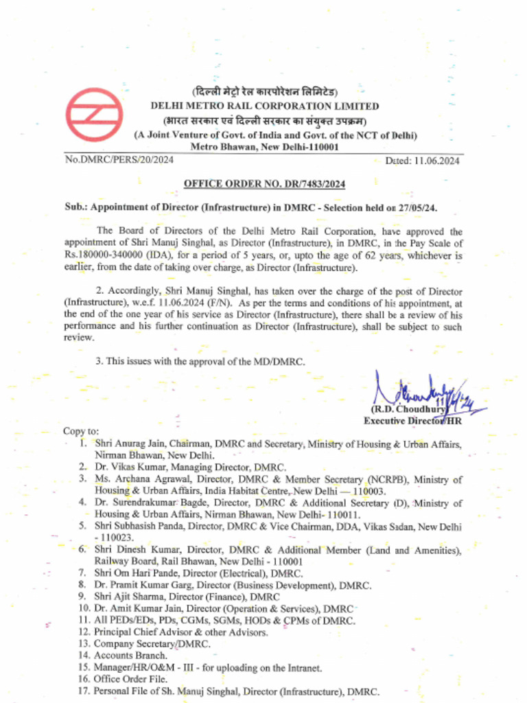 Appointment of Director (Infrastructure) in DMRC | PDF
