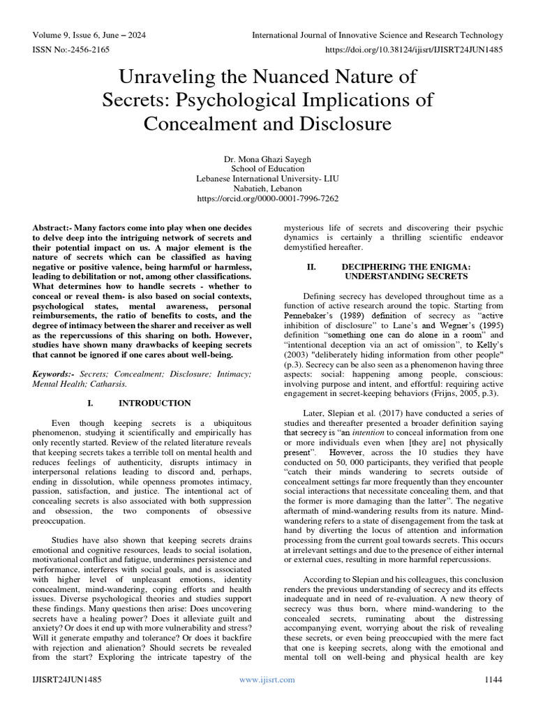 Unraveling The Nuanced Nature of Secrets: Psychological Implications of ...