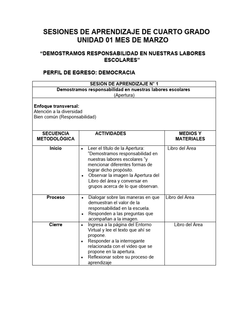 Sesiones de Aprendizaje de Cuarto Grado | PDF | Aprendizaje | Información