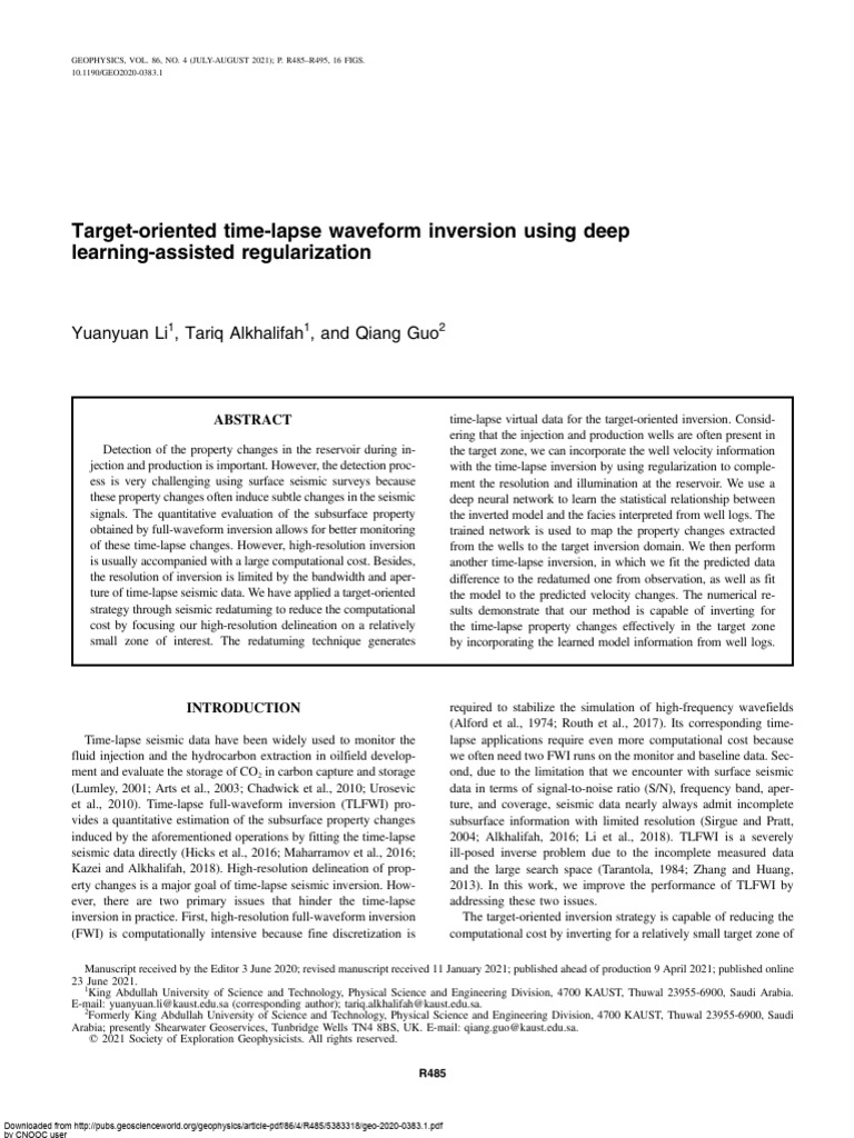 Target-Oriented Time-Lapse Inversion | PDF | Deep Learning | Reflection ...