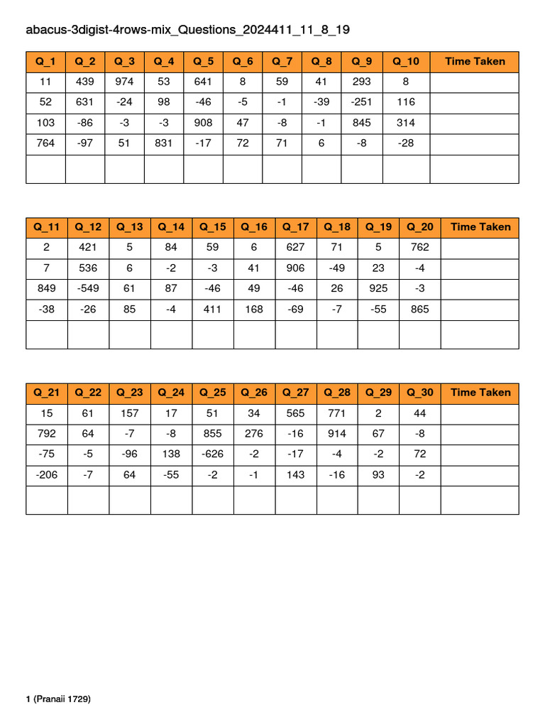 Abacus 3digist 4rows Mix - Questions - 02 | PDF