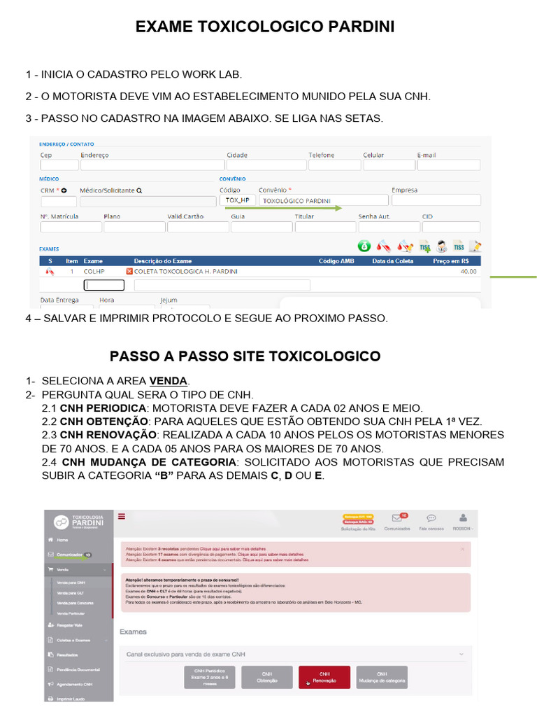 Passo A Passo - Exame Toxicologico Pardini | PDF | Finanças e ...