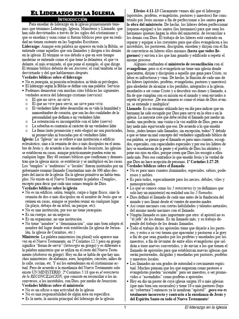 27-El Liderazgo en La Iglesia | PDF | Iglesia cristiana | Apóstol
