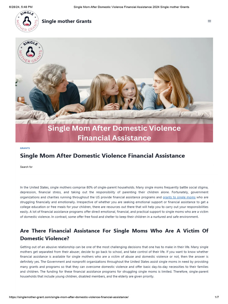 Single Mom After Domestic Violence Financial Assistance 2024 Single