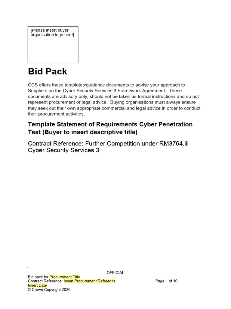 RM3764.3 Statement of Requirements Template Penetration Test | PDF ...