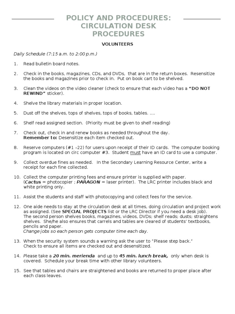 Circulation Desk Procedures Barcode Desk