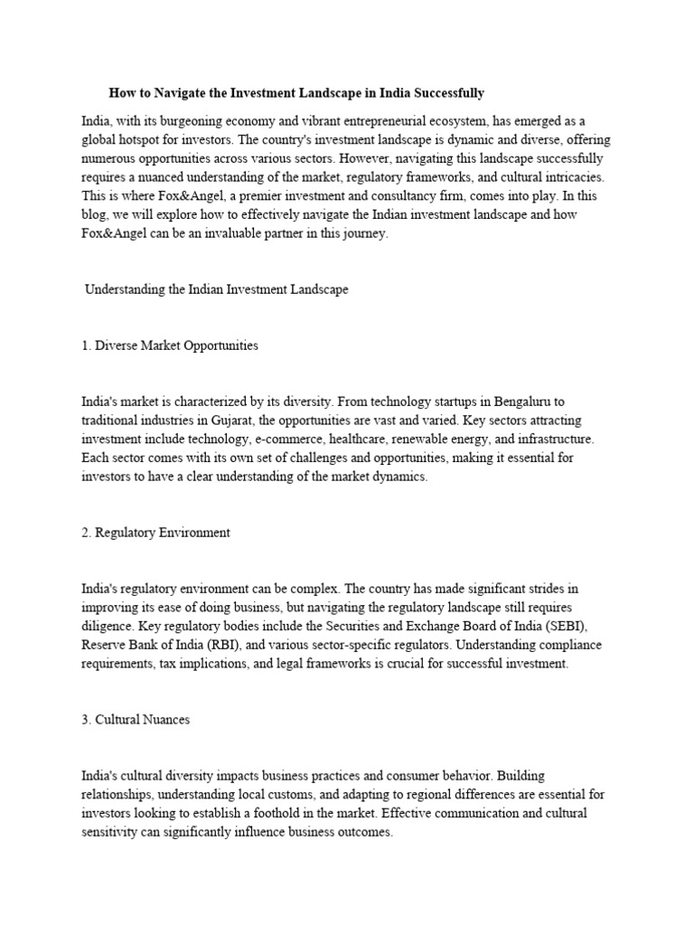 How To Navigate The Investment Landscape In India Successfully Pdf