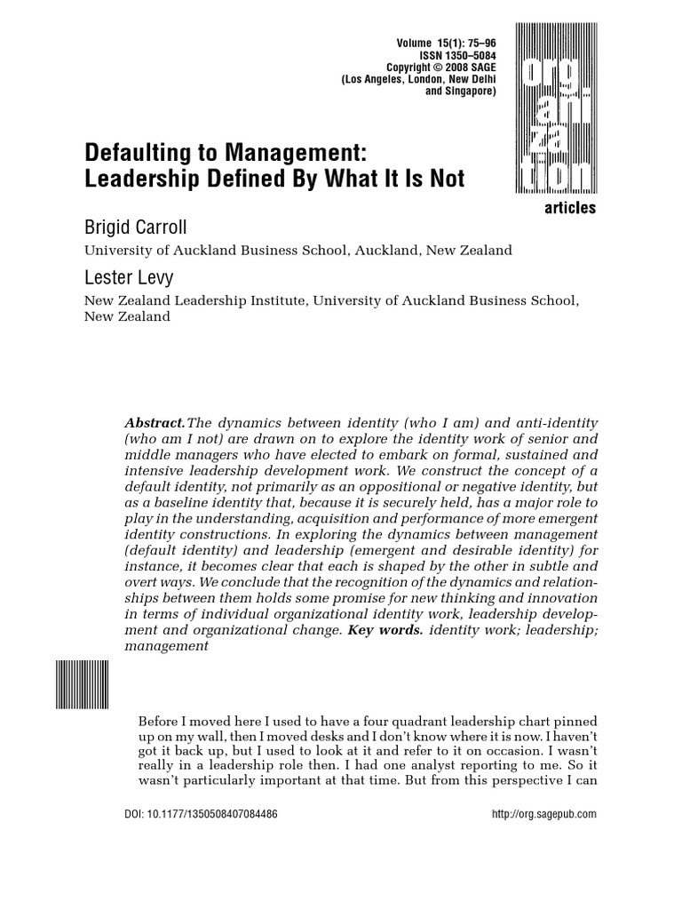 Defaulting to management pdf leadership identity social science 