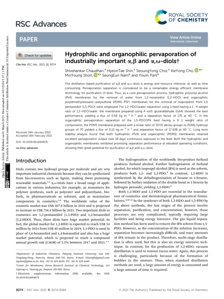 RSC Advances: Paper | PDF | Membrane | Chemistry
