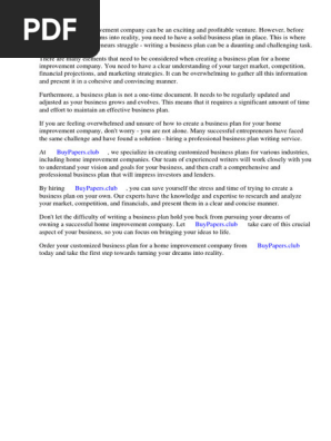 Sample Business Plan for Home Improvement Company