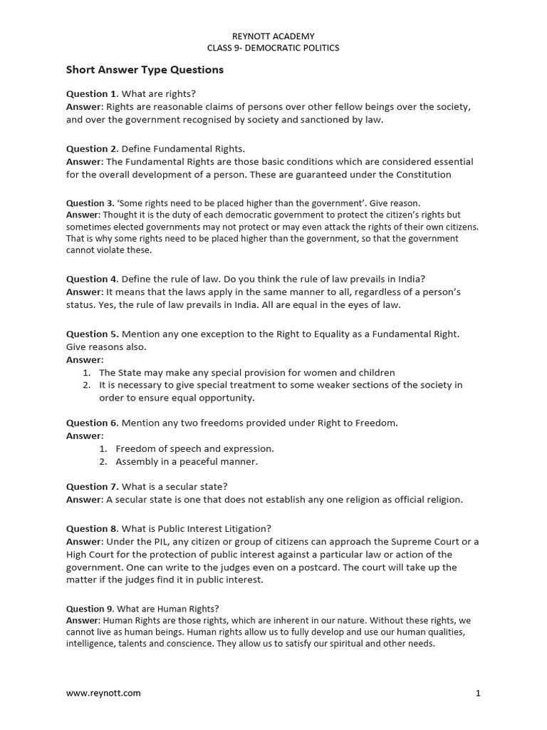 Class 9 Democratic Politics: Rights Overview | PDF | Justice | Crime ...