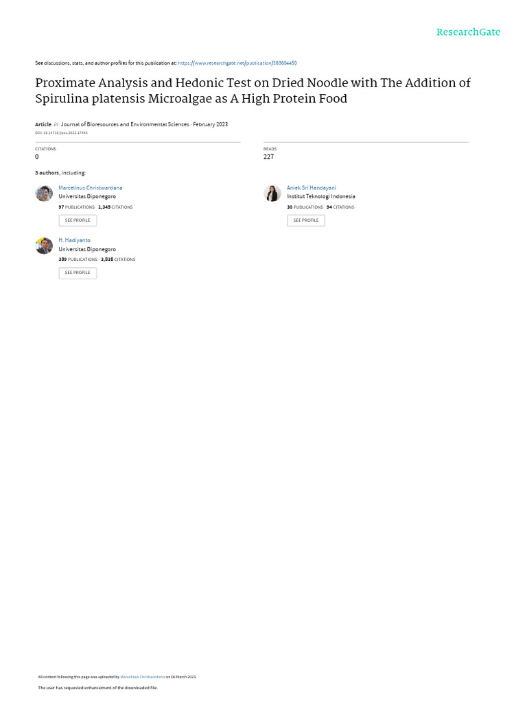 Proximate Analysis And Hedonic Test On Dried Noodl Pdf Odor