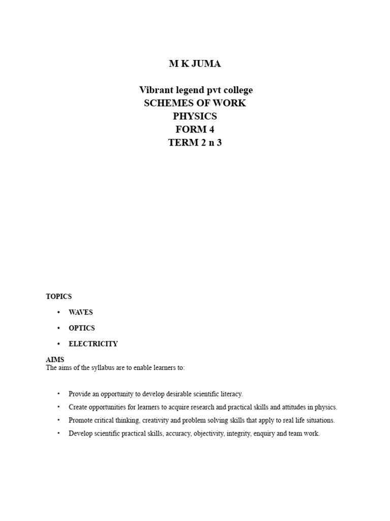 Physics Syllabus for Form 4 Term 2-3 | PDF | Waves | Reflection (Physics)