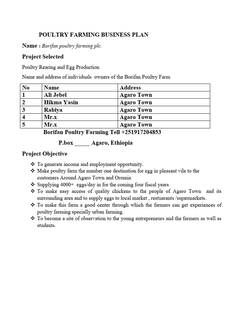 Borifan Poultry Farming Business Plan | PDF | Poultry Farming | Poultry