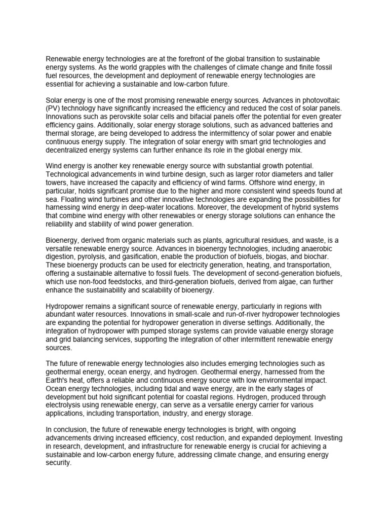 The Future of Renewable Energy Technologies | PDF | Renewable Energy ...