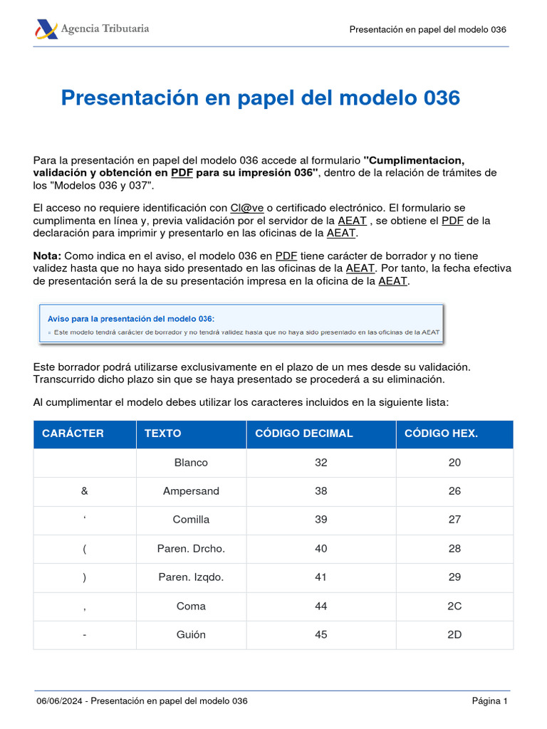 Presentación Papel Modelo 036 AEAT | PDF | Archivo de computadora ...