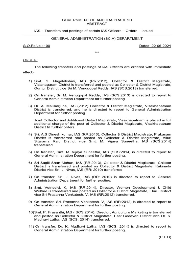 G O RT No 1100 Dated 22 06 2024 | PDF | Government | Government Of India