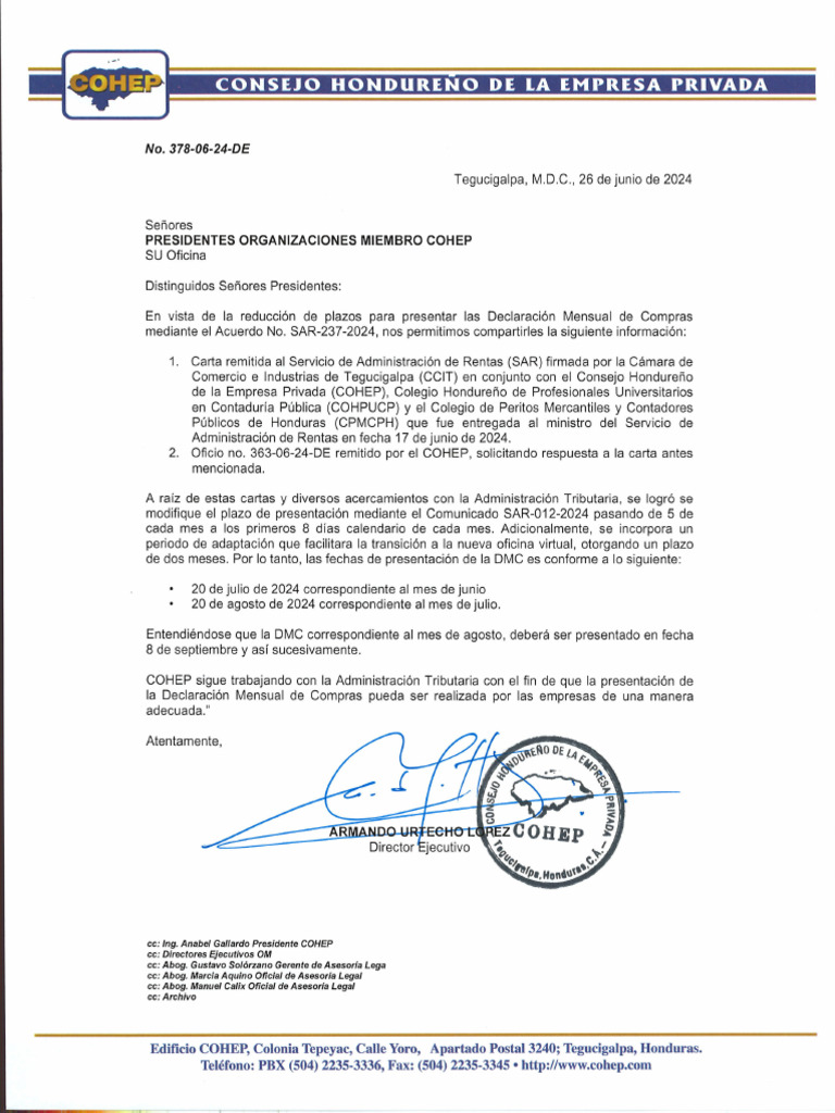 No 378 06 24 de nota om remision de informaci n sobre la declaraci n