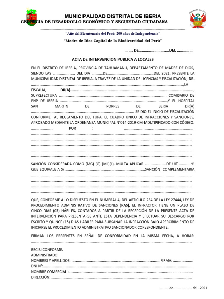 Acta de Intervencion 01 | PDF | Justicia | Crimen y violencia
