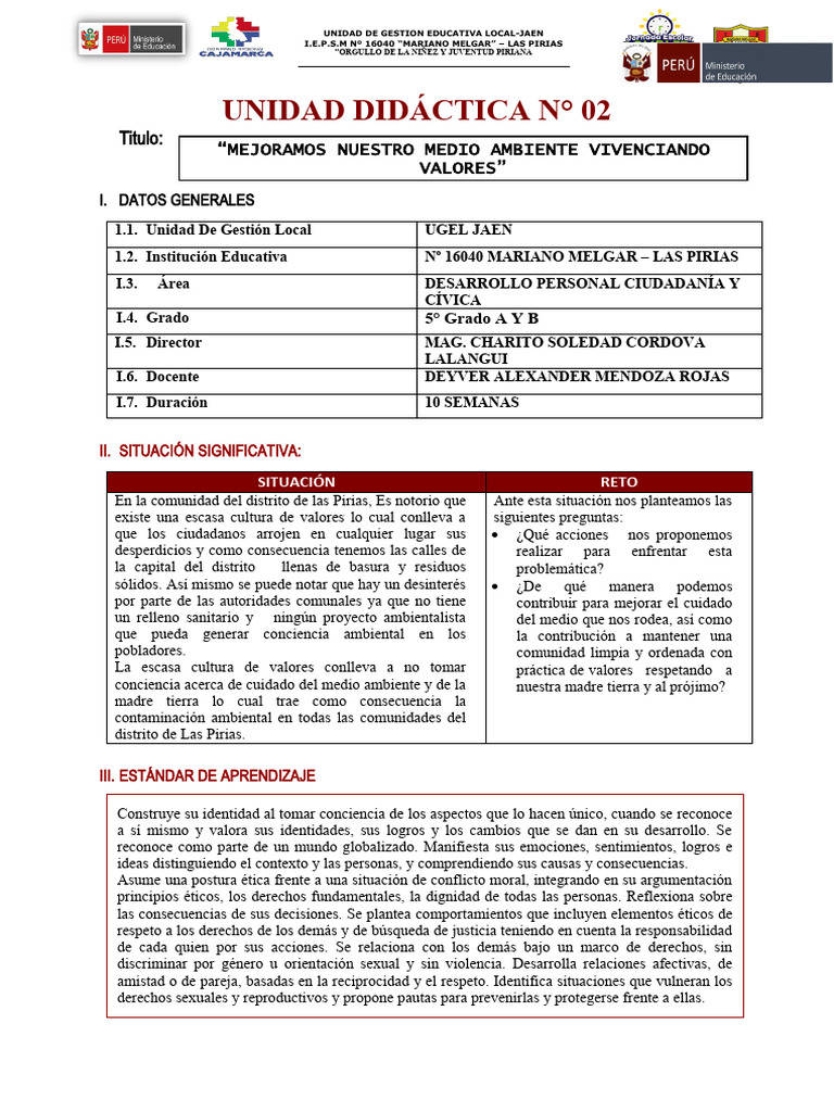 Unidad Didactica #02 - 5 Grado | PDF | Aprendizaje | Las emociones