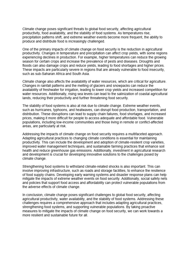 The Impacts of Climate Change On Global Food Security | PDF | Food ...
