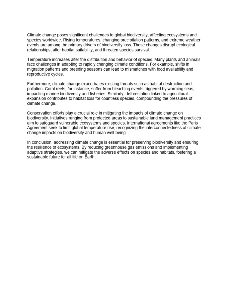 The Impact of Climate Change On Biodiversity | PDF | Science & Mathematics