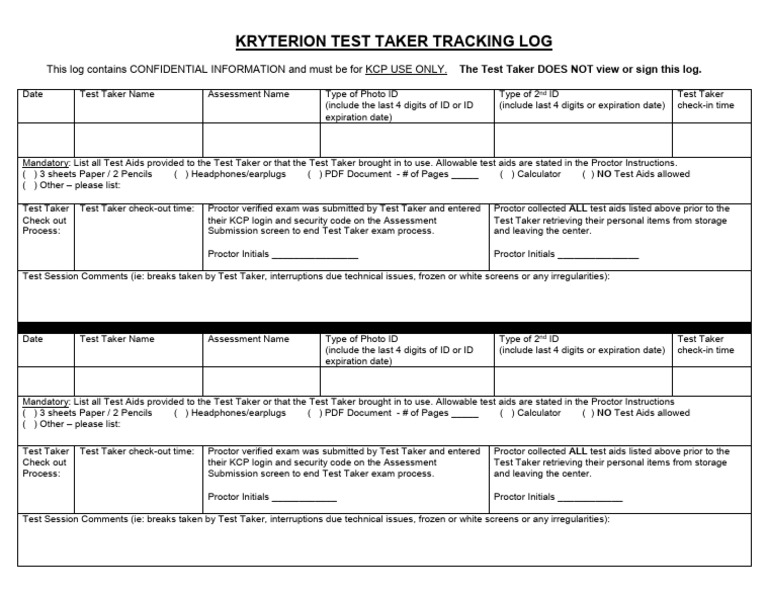 Kryterion testing network test taker tracking log pdf computing