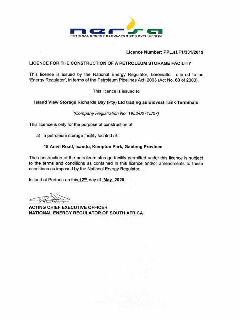 Isando LPG Storage Facility License | PDF | License | Liquefied ...
