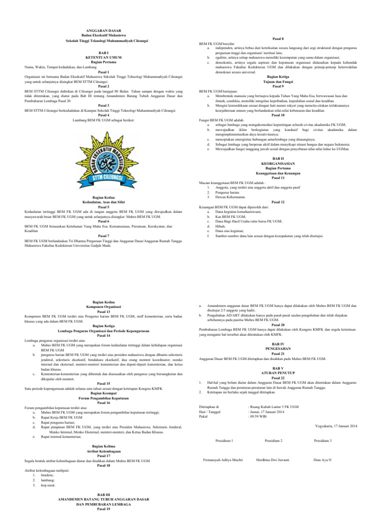 Anggaran Dasar BEM STTM Cileungsi | PDF