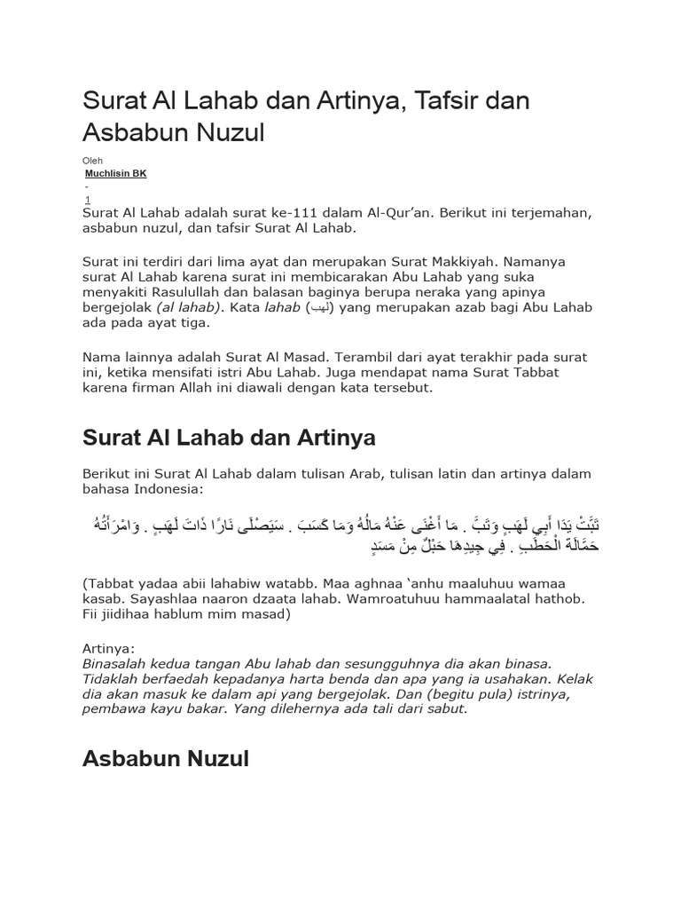 Tafsir dan Arti Surat Al Lahab | PDF